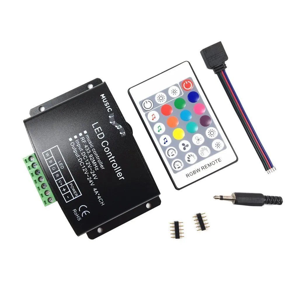 DC12V 24V 24 клавиши RGBW Музыка Светодиодный контроллер RF удаленный звуковой датчик