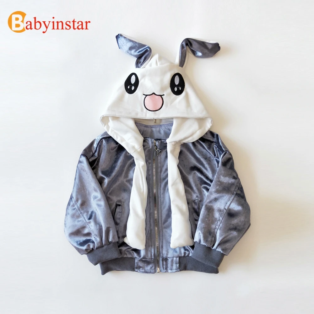 Babyinstar/милый зайчик пожать уху толстовки куртка для девочек осень теплая верхняя