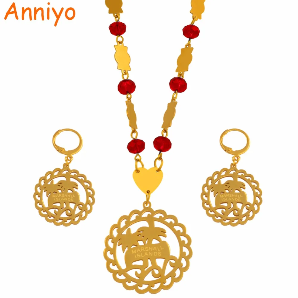 

Anniyo Marshall Islands Jewelry sets With Beads Pendant Necklaces and Earrings for Women Popular Island Styles Gifts #127306