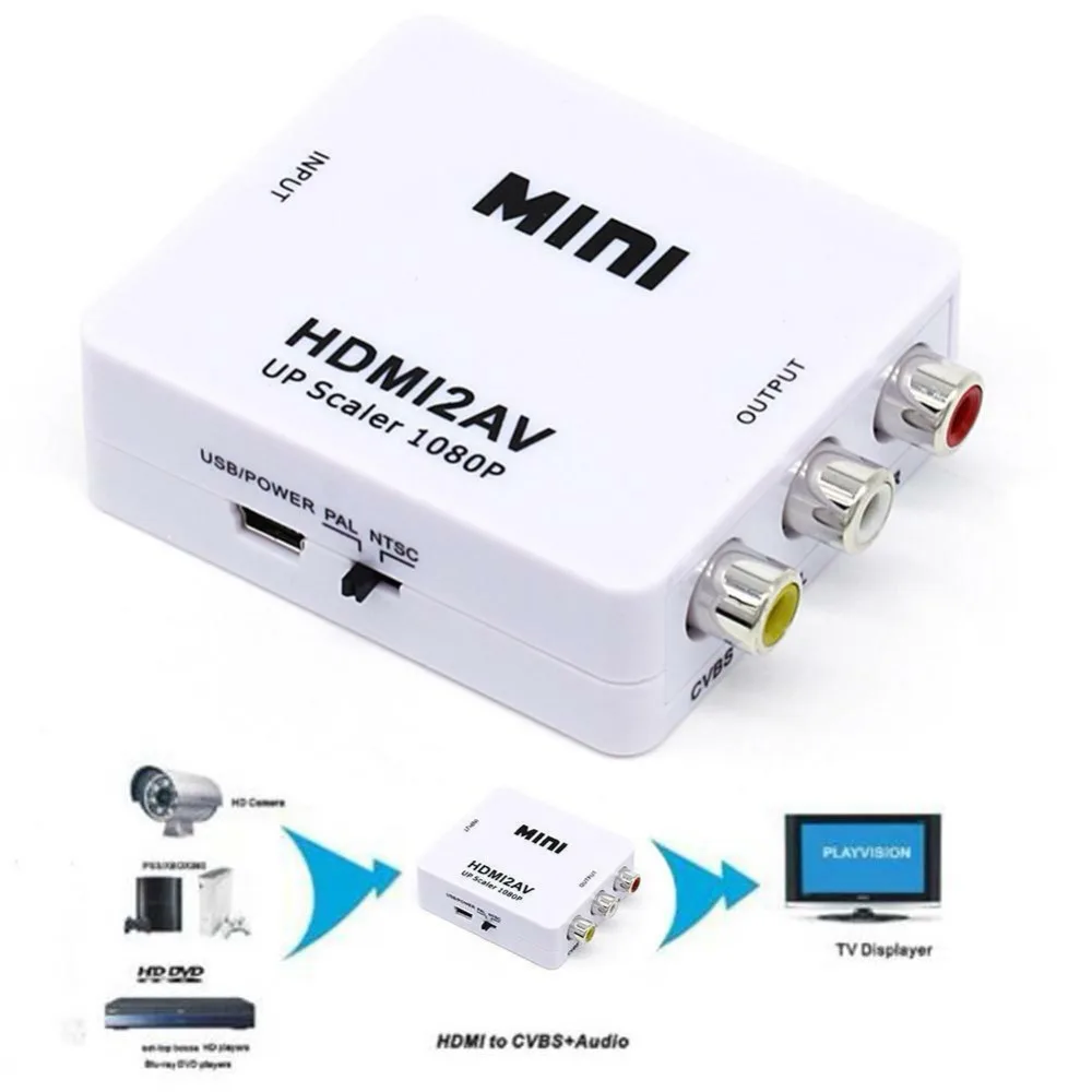 HDMI К AV адаптер HD видео конвертер коробка скалер 1080P к RCA AV/CVSB L/R HDMI2AV Поддержка NTSC PAL|