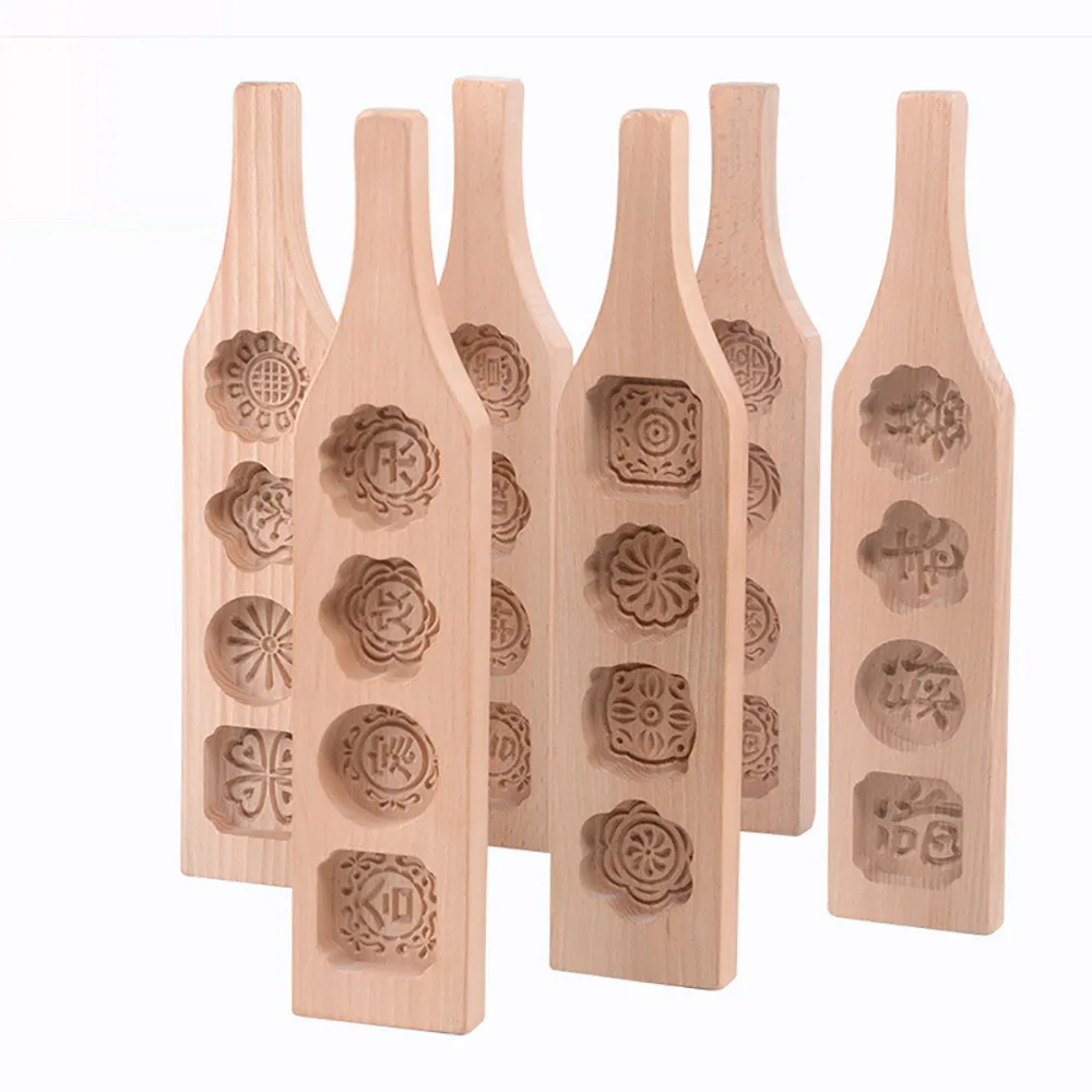 

Kitchen Gadget Moon Cake Mold Wood Pastry Mold Flowers Chinese Characters Shape Mooncake Baking Cake Fondant Tools