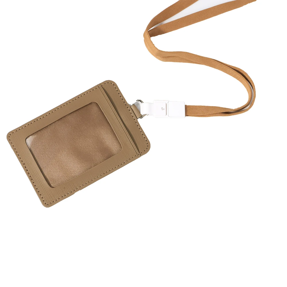 Кожаный ПУ держатель для удостоверения личности цвета хаки с именной биркой