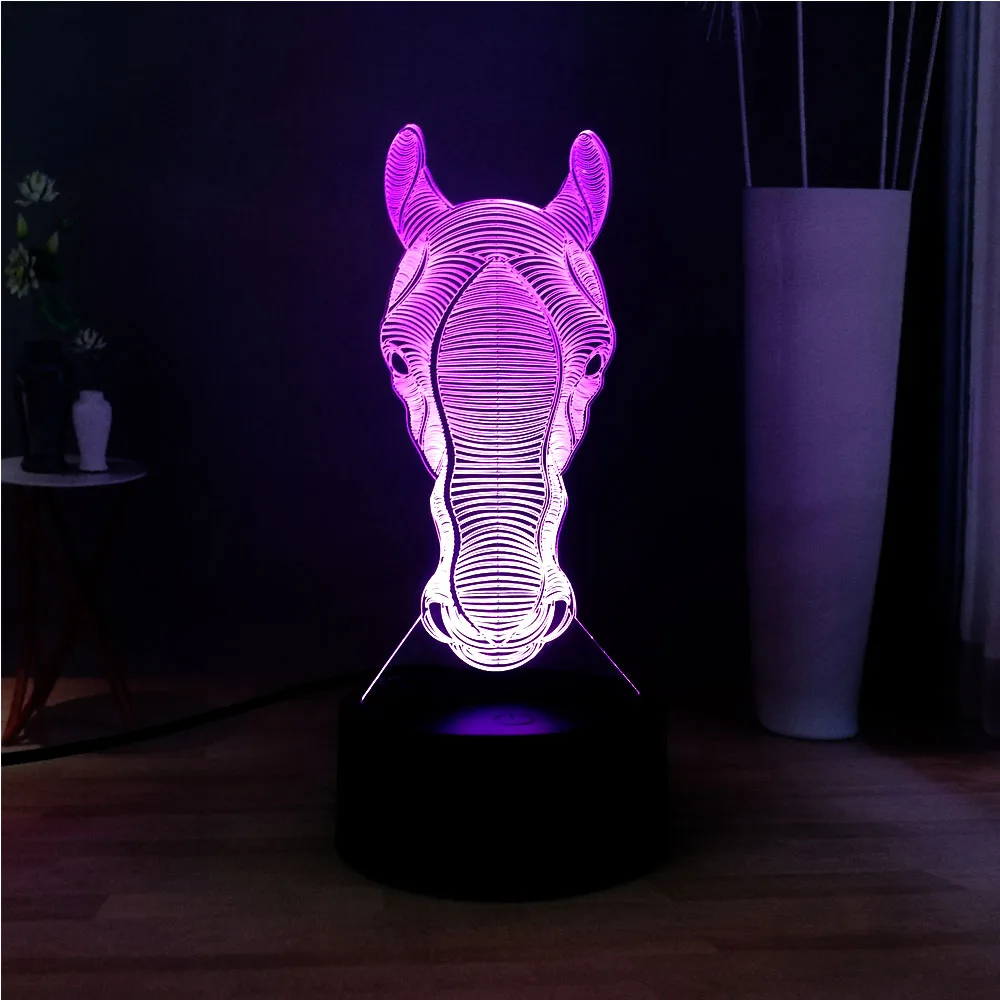 Милая голова лошади 7 видов цветов Изменение 3D детская комната иллюзия RGB