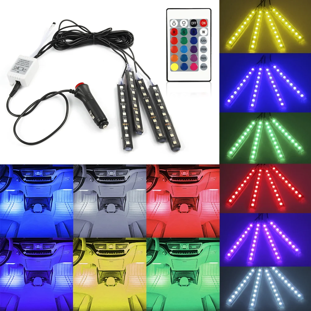 4 шт. SMD5050 RGB Светодиодная лента светодиодная лампа 16 цветов автомобильный