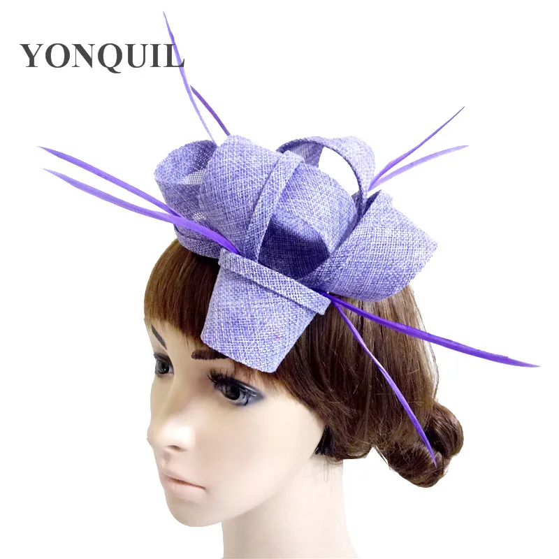 Grey or multiple colors imitation sinamay hats feather flower fascinators for party bridal hair accessories cocktail hats| |