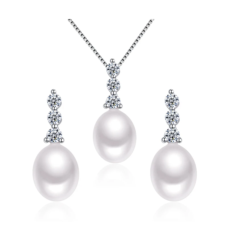 

Sinya High Luster Natural Pearls Stud Earring Pendant Necklace Set in 925 Sterling Silver for Women Mum Lover Fashion Design Hot