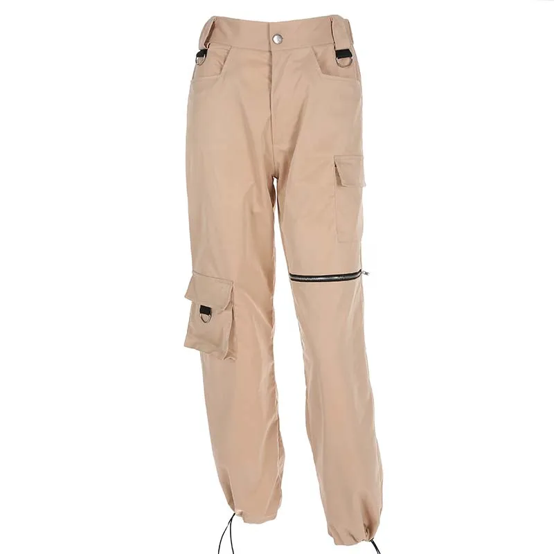 Khaki pants SUCHCUTE, женские штаны с карманами в клетку, лето, женские бриджи, брюки, уличная одежда, корейский стиль, готический стиль, джоггеры, панк, Харадзюку - Цвет: Khaki pants
