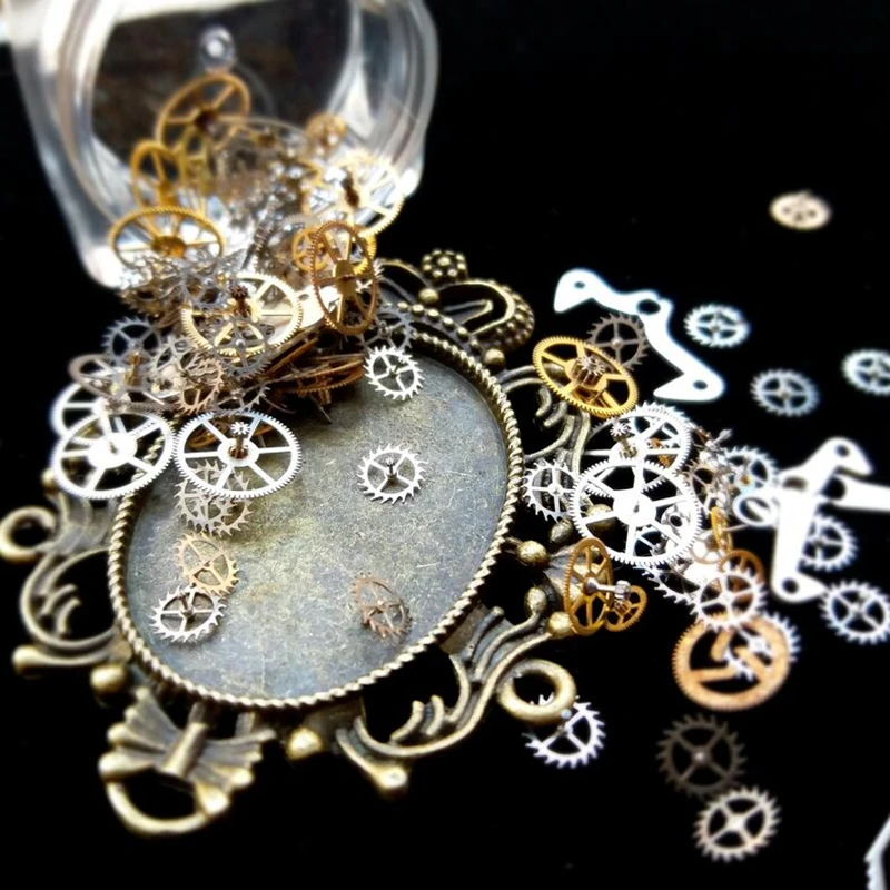 3D Tips Nail Art Watch Parts Skeleton Punk Stud Retro Rock Steam Machine Metal Slice Gear Foils Decoration Tools Manicure 5pcs | Красота и