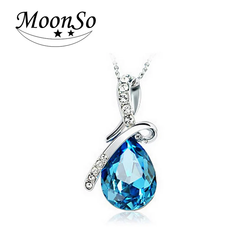 Moonso два подарка Настоящее серебро цвета Австрийские ожерелья с кристаллами и
