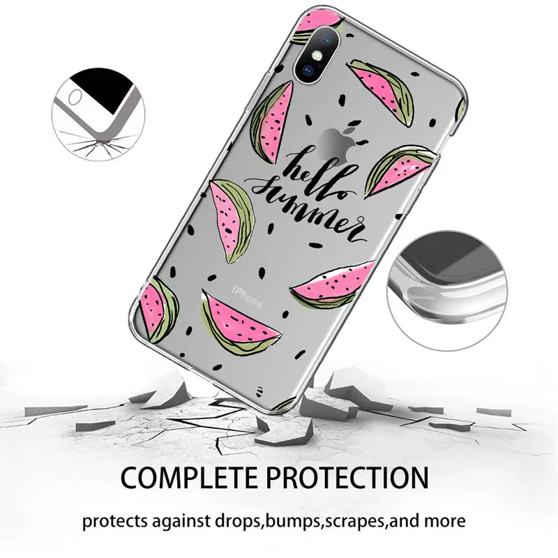 USLION Soft Silicone Fruits Printed Phone Case For iPhone X XS XR Xs Max Transparent TPU Cover 6 6s 7 8 Plus 5 5s SE |