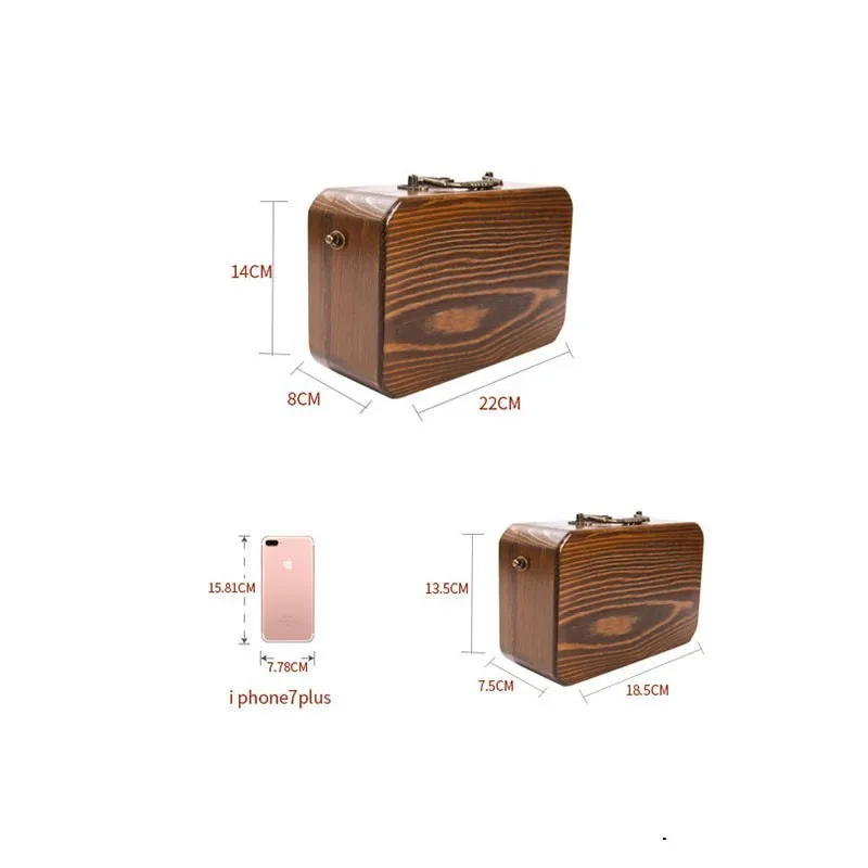 Unua amo Handmade Wooded Box Bag Women's Nature Arbor Unique Chain Day Clutches Luxury Retro Shoulder Wood Messenger Bags | Багаж и