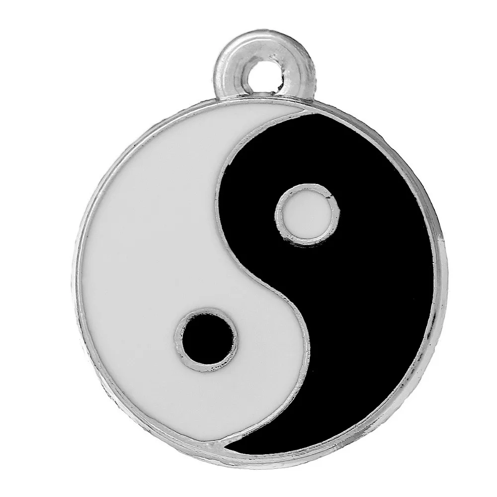Doreen Box Очаровательные 20 Серебристые эмалевые Подвески Tai Chi 25x20 мм (B12096)|chi pendant|tai chi