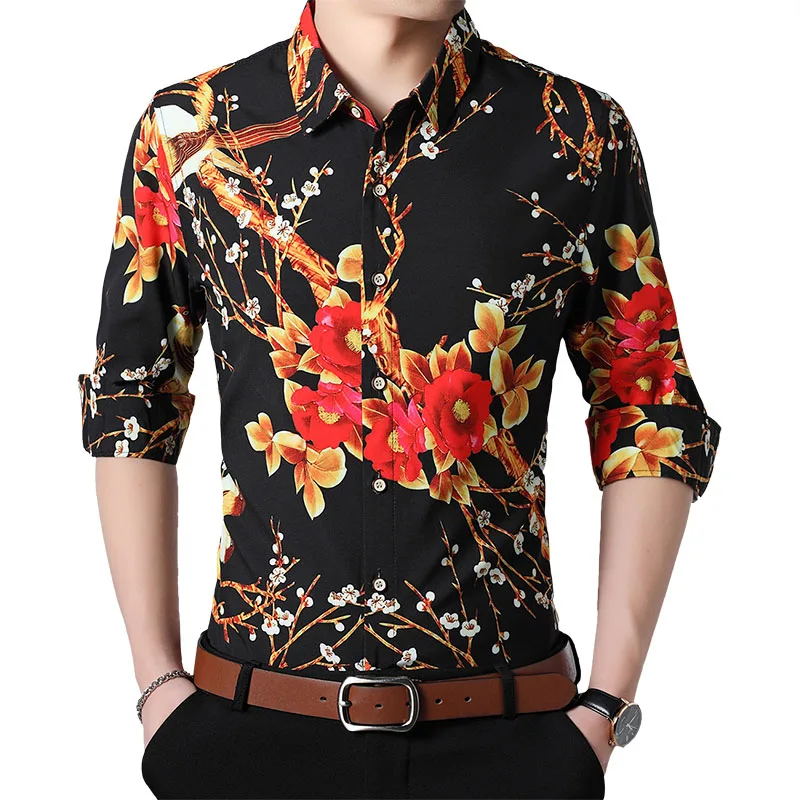 

Мужская одежда, осень 2019, новые мужские рубашки, большие размеры 5xl, 6xl, 7xl, длинные рукава Цветочная гавайская рубашка