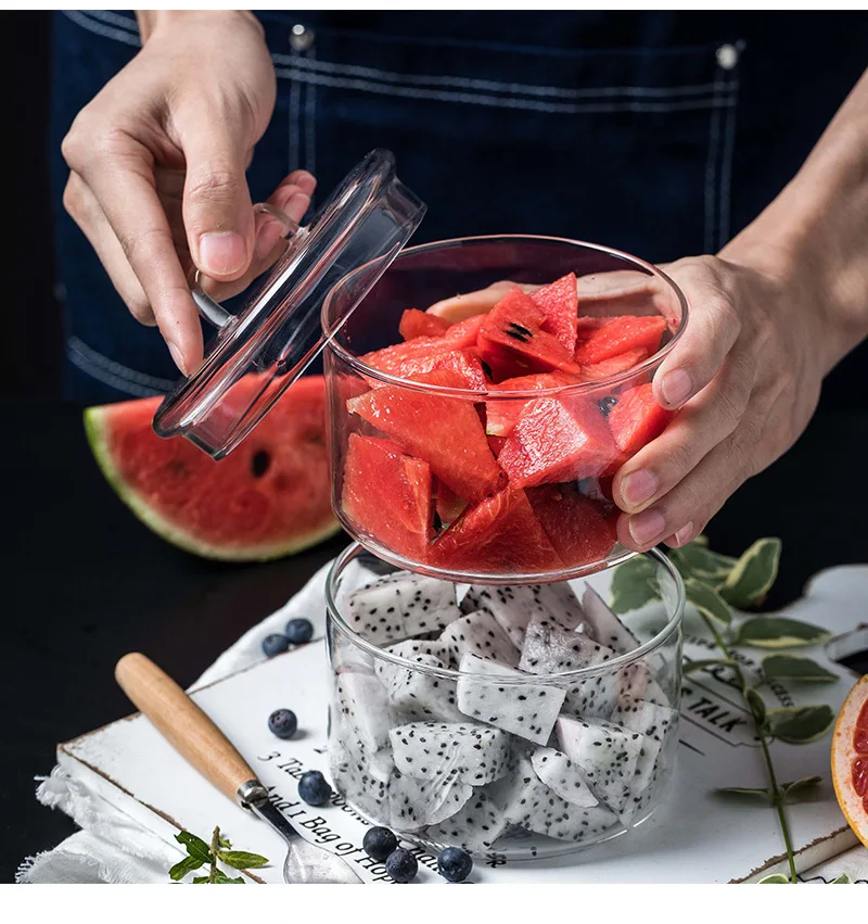 Прозрачная стеклянная посуда для хранения продуктов для фруктов сухие фрукты сухие продукты конфеты печенье кухня органайзер простой дизайн стеклянная банка салатник