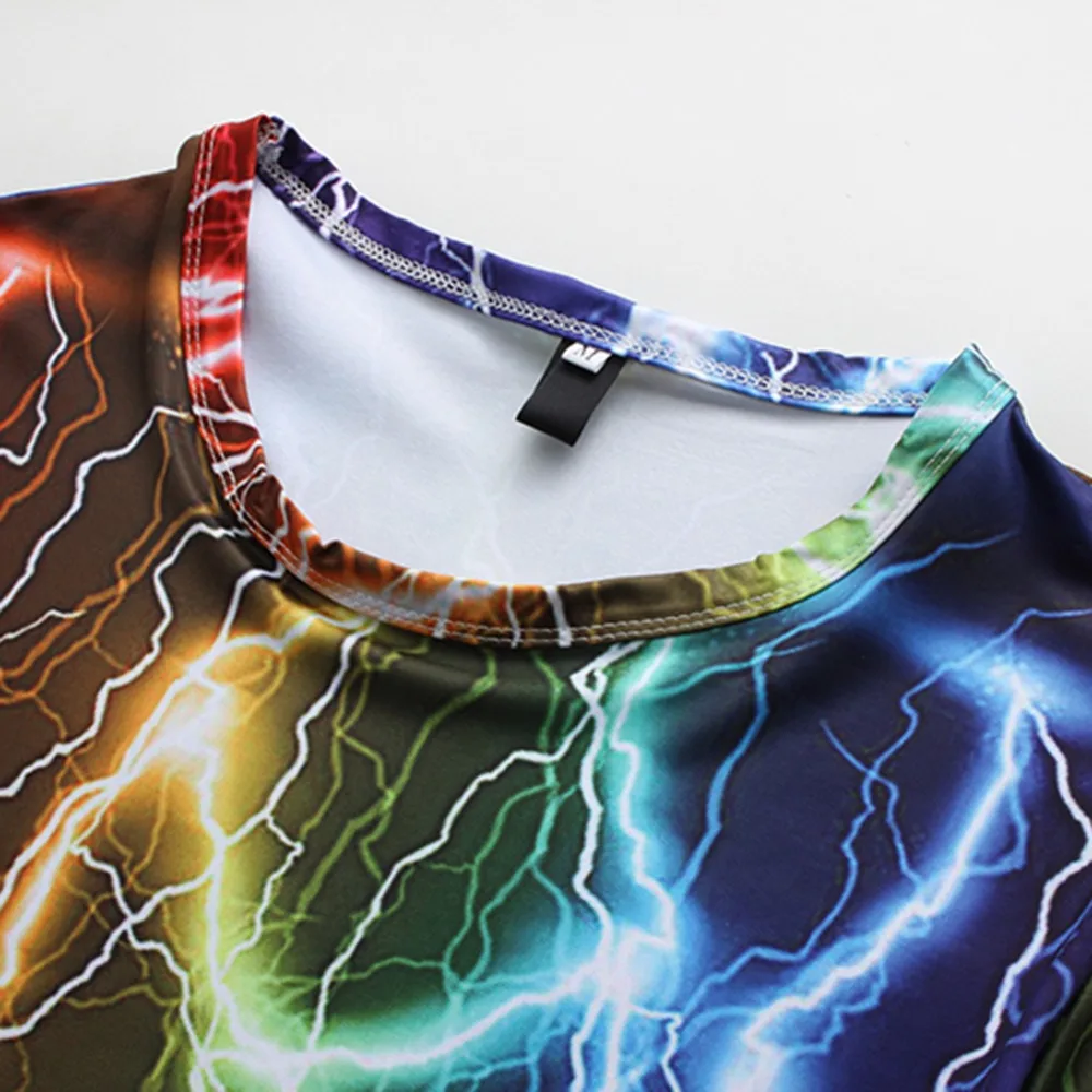 FUMUD хип хоп улица Новый Для Мужчин's 3D мечта Lightning Радуга вокруг шеи короткий
