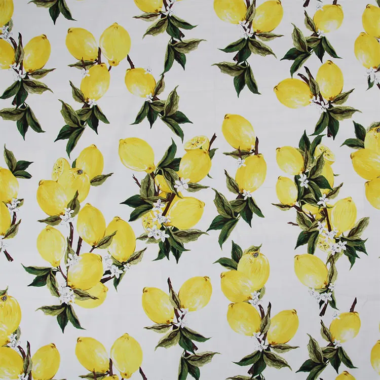 Хлопковая ткань LEO & LIN с принтом лимона тёмно синяя белая черная высокой