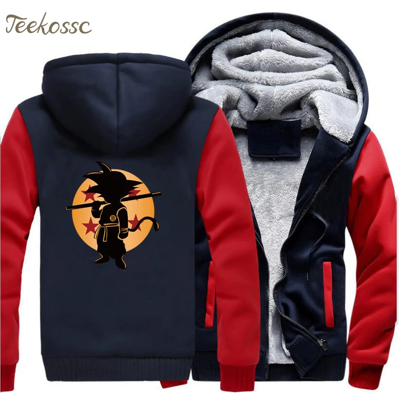 Anime Dragon Ball Hoodie Men Super Hooded Sweatshirt Black Grey Coat Winter Fleece Zipper Vintage Harajuku Jacket