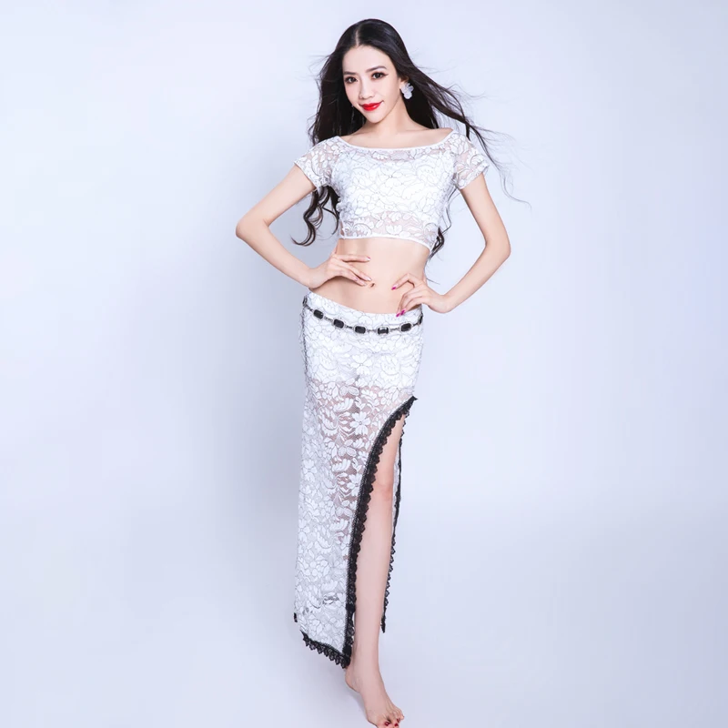 Костюм для танцев Bellydance DNV10776 Женский белый кружевной топ с коротким рукавом и