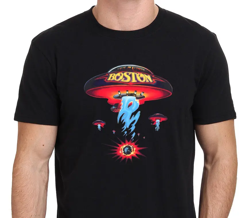 Мужская черная футболка с логотипом Boston Rock Band Legend Space Ship | одежда