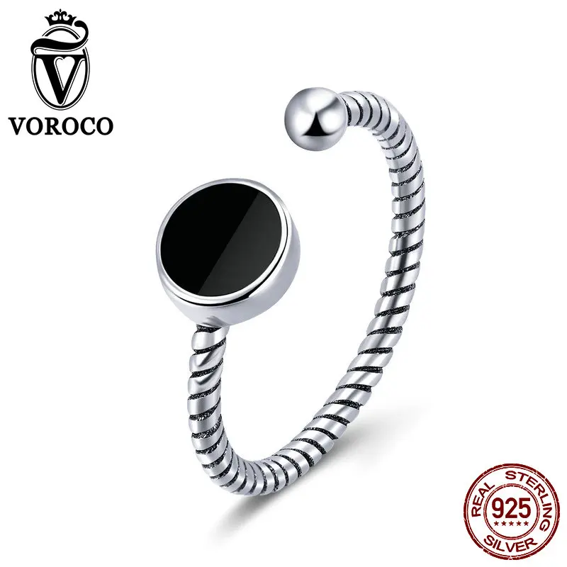 VOROCO 100% Стерлинговое Серебро 925 пробы винтажное черное кольцо Круглые