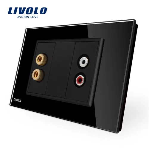 Livolo аудио+ звук стены розетка питания роскошный белый жемчуг кристалл стекло панель, C91SDAD-11/12 - Тип: Black
