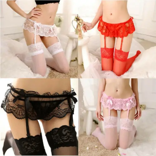 Соблазнительное женское нижнее белье ажурное с поясом-подвязкой ночная рубашка