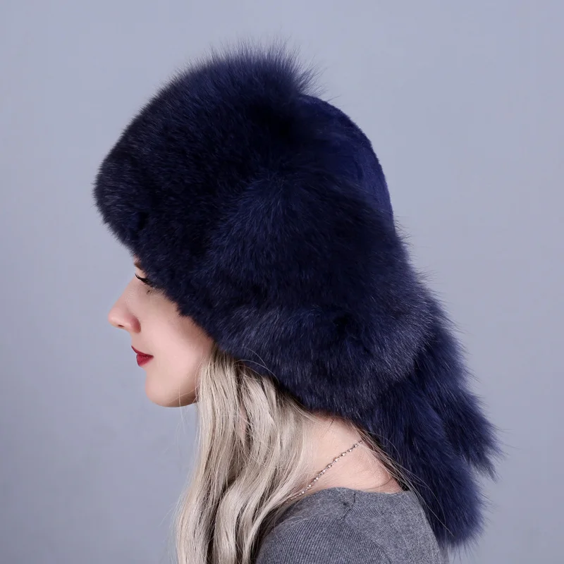 Зимняя шапка шапочки skullies Женщины cap Теплый меховой помпон толщиной с натуральным лисьим мехом cap натурального меха шляпа женская вязаная шапка женская крышка - Цвет: color4