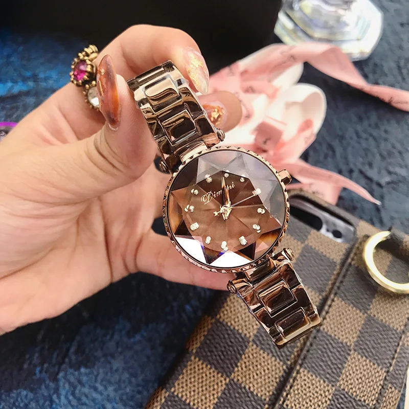 2019 Роскошные коричневые женские часы с кристаллами наручные кварцевые из