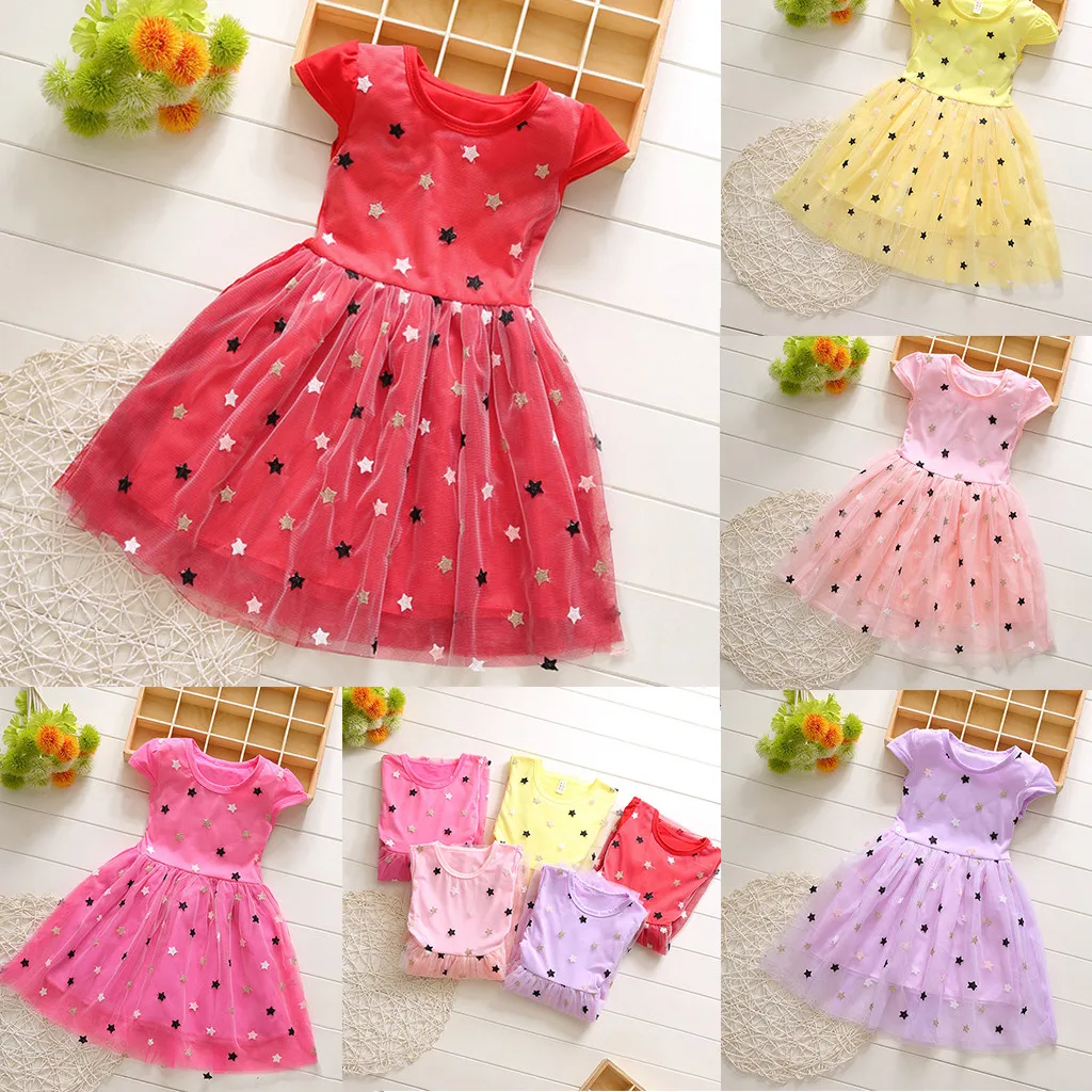 MUQGEW Kids New Fashion Summer Children Baby Girl Patchwork Stars Tulle Princess Dresses Casual Clothes Toddler Girls | Детская одежда