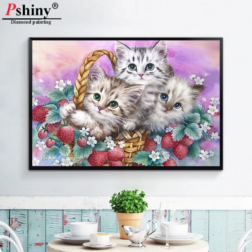 

Pshiny 5d Full diamond painting cat picture diamond embroidery round rhinestone cross stitch kit needlework farmhouse decor F198