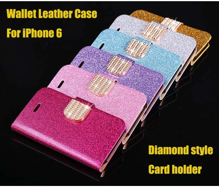 

Luxury Glitter Diamond PU Wallet Leather Case For iPhone 6 4.7" Flip Buckle Stand Card Holder For iPhone 6 plus 5.5" Case Cover