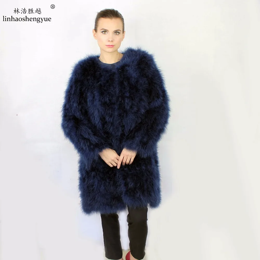 Linhaoshengyue 2014 Long 80cm, Long Design Outerwear Handmade Ostrich Wool Genuine Leather Turkey Long Outerwear The Ostrich Hai