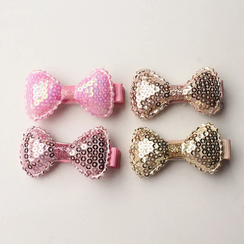 20 шт./лот блестящие войлочные бантики заколки для волос девочек детские розового