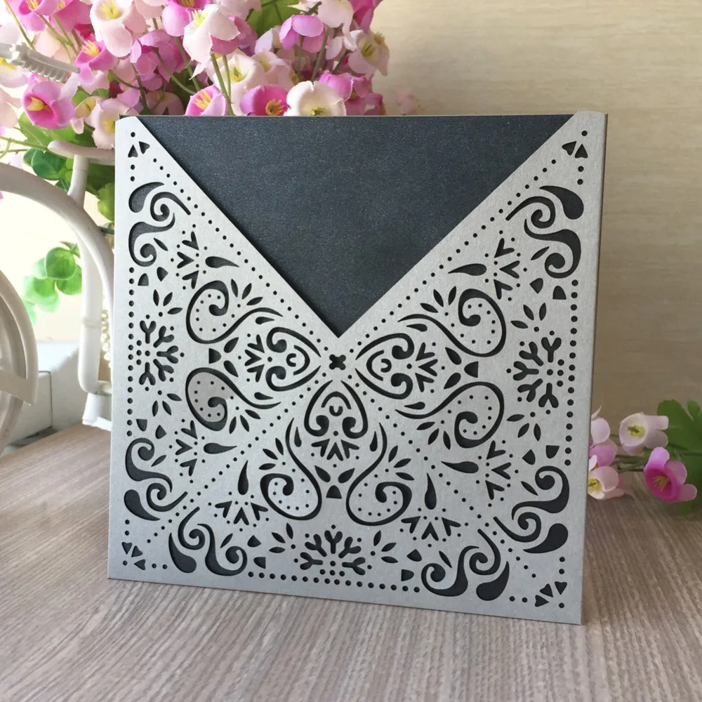 

100pcs/lot Vintage Laser Cut Pearl Paper Wedding Invitations Elegant Thank You Card Party Banquet Supplies Gift Card