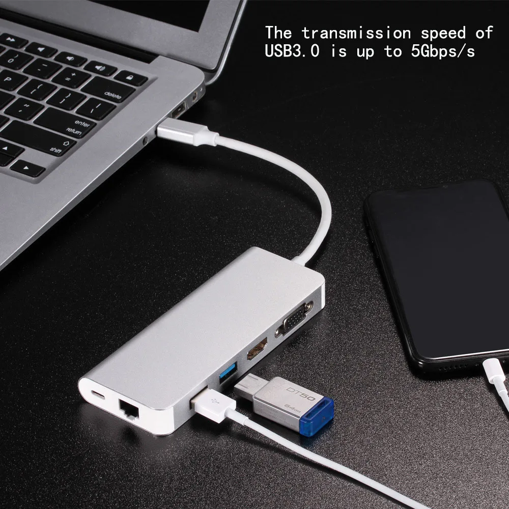 Док-станция с разъемом type C HDMI RJ45 USB power Delivery Hub для ноутбука Macbook Pro hp DELL Surface lenovo mate10 samsung