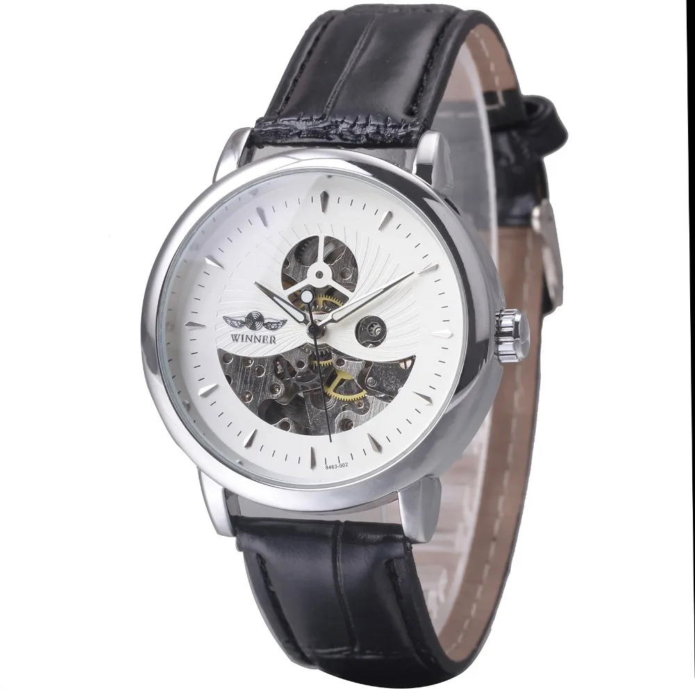 Мужские автоматические механические наручные часы WINNER 2018 кожаный ремешок