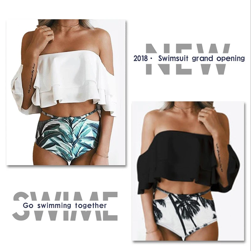 2018 Sexy Bikinis Women Flouncing Swimsuit Push Up Swimwear Bikini Set Beach Bathing Suit Swim Wear Off Shoulder Swimming Suits |