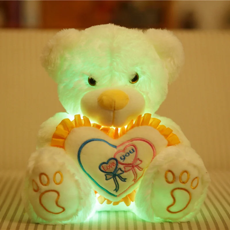 yellow-30cm 1 шт. 25/30 см светильник вверх светодиодный плюшевый мишка мягкая игрушка красочные мягкие Животные светящиеся мишки Плюшевые куклы подушка подарки для детей и девочек - Цвет: yellow-30cm