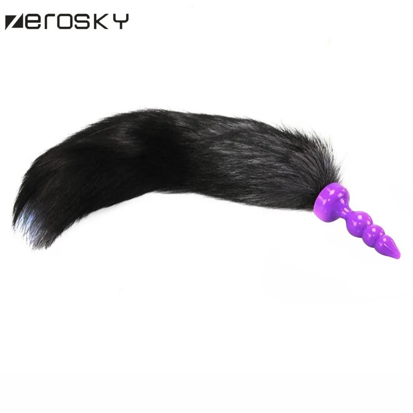 Zerosky Fox Tail Anal Plug Sexy Purple 3 Beads Soft Silicone Butt Sex Toys For Woman | Красота и здоровье