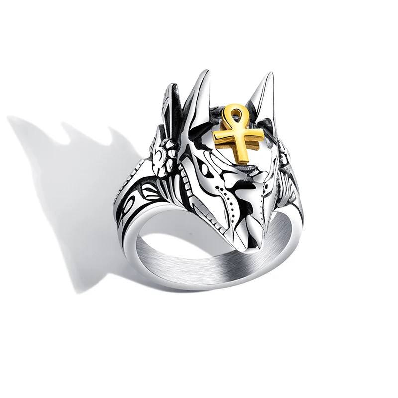 Мужское кольцо в стиле панк Anubis Beast из титана и стали модное на палец рок