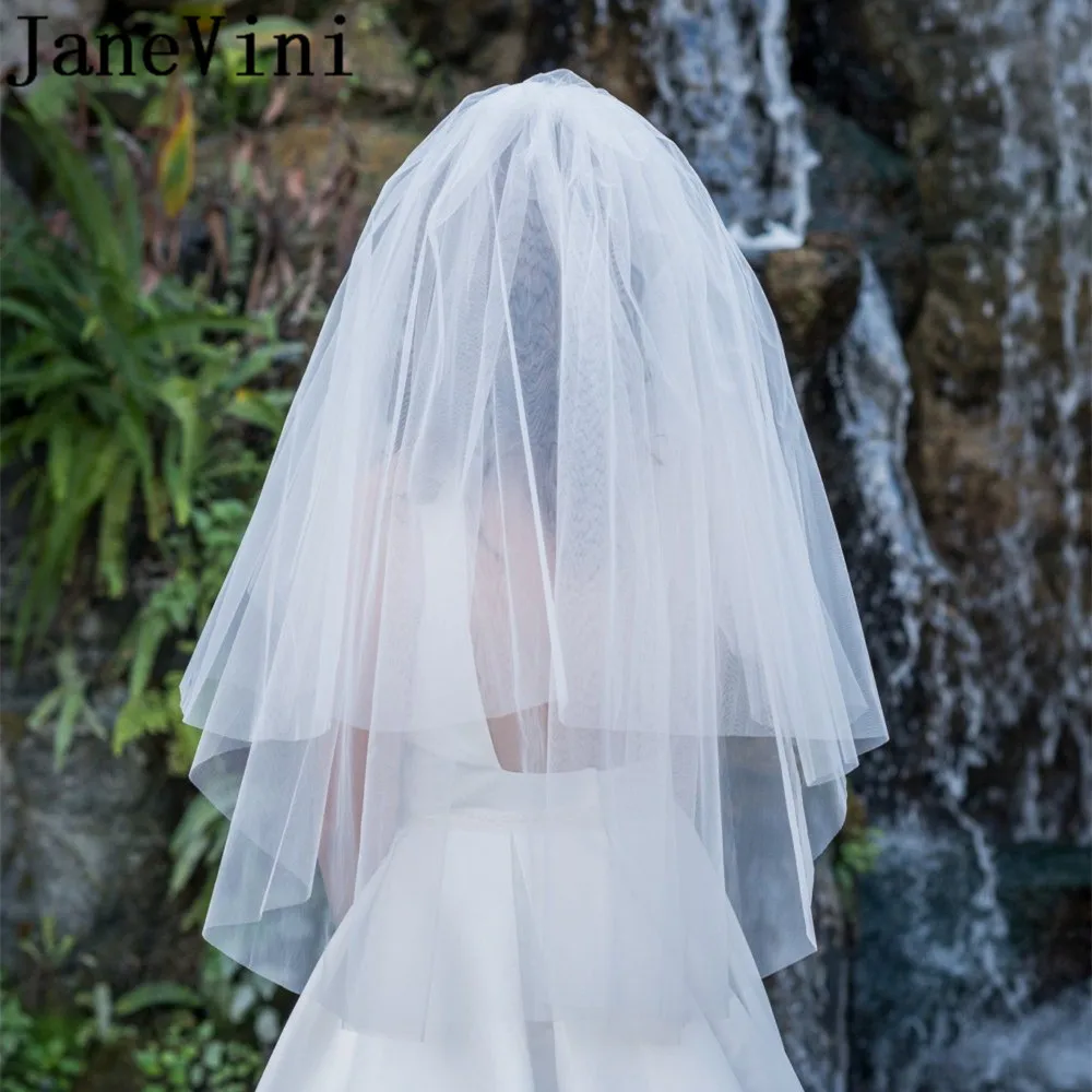 JaneVini 2 слоя свадебная фата невесты цвета слоновой кости два вуаль короткая с