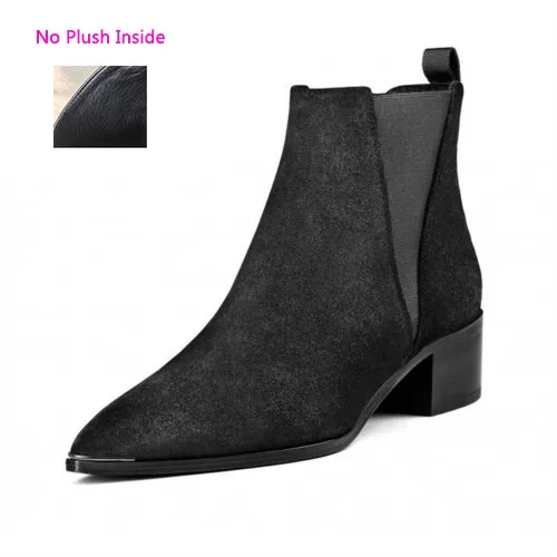 Suede no plush XIUNINGYAN/женские кожаные ботинки; черные женские зимние ботинки «Челси»; женские ботильоны без застежки; Брендовая обувь; Chaussure Bottes Femme - Цвет: Suede no plush
