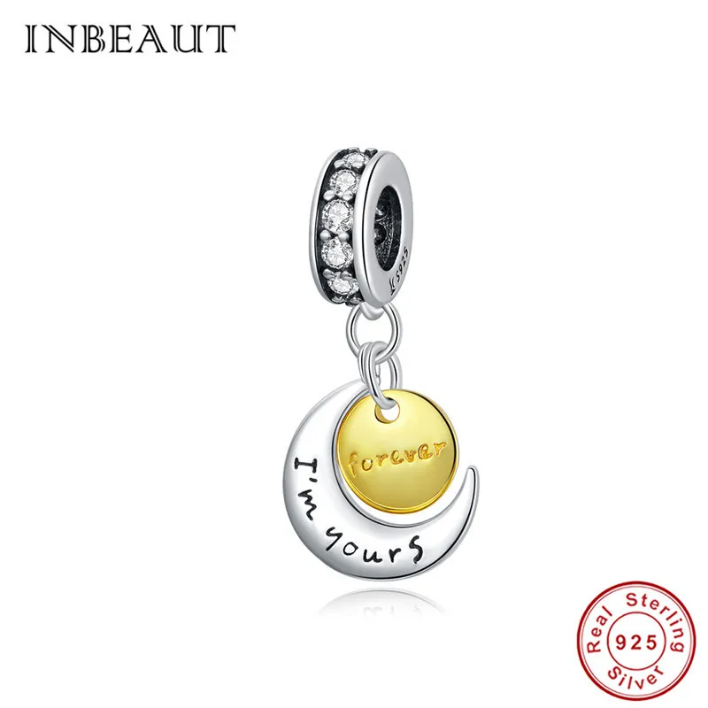 INBEAUT 925 пробы серебро Луна солнце перо хвост русалки лодка талисманы Звезда Сердце ключ чучело Unicron птица бусины - Окраска металла: aas1231