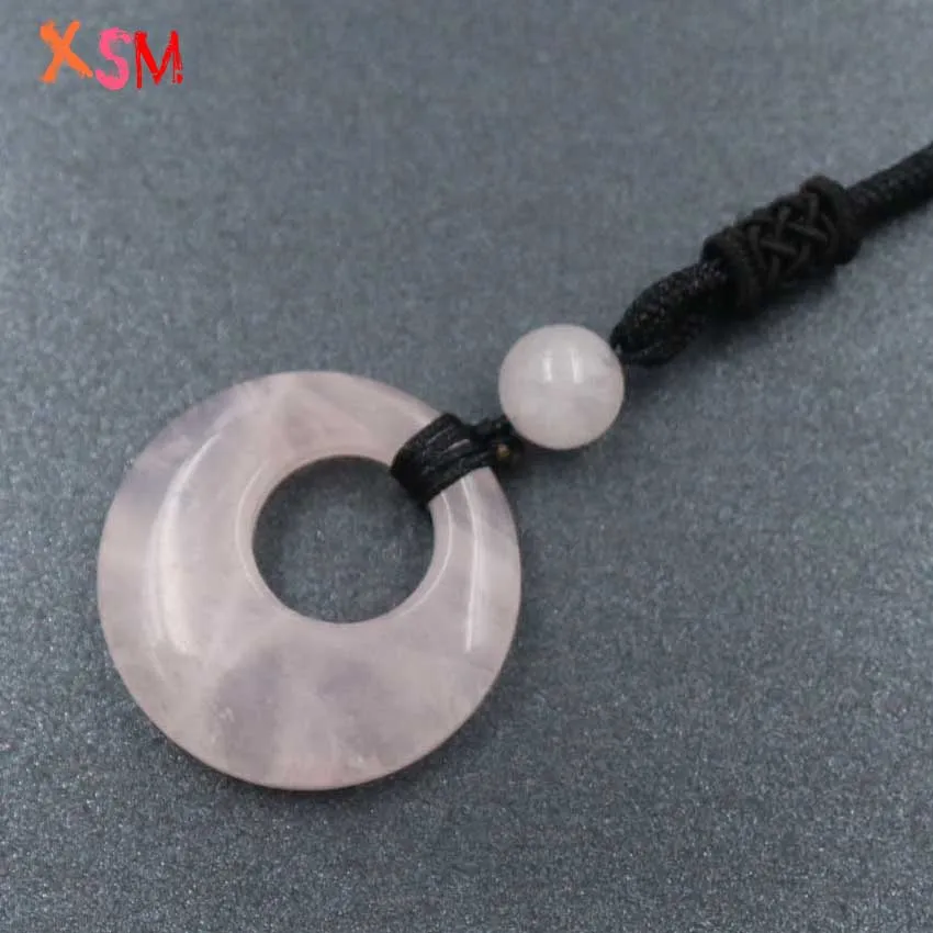 Rose Quartzs Xinshangmie 1 шт. круговой полый натуральный камень кулон Веревка Цепи Ожерелье кристаллы аметиста опал DIY для женщин талисманы ювелирные изделия - Окраска металла: Rose Quartzs
