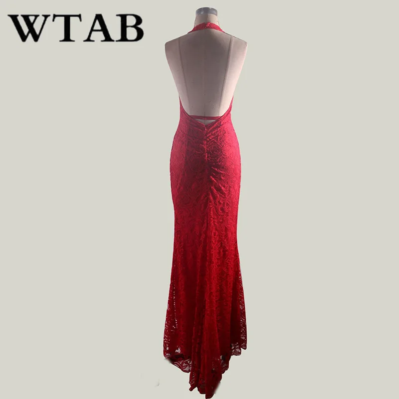 Женское платье с открытой спиной WTAB Vestidos длинное красное лямкой на шее без