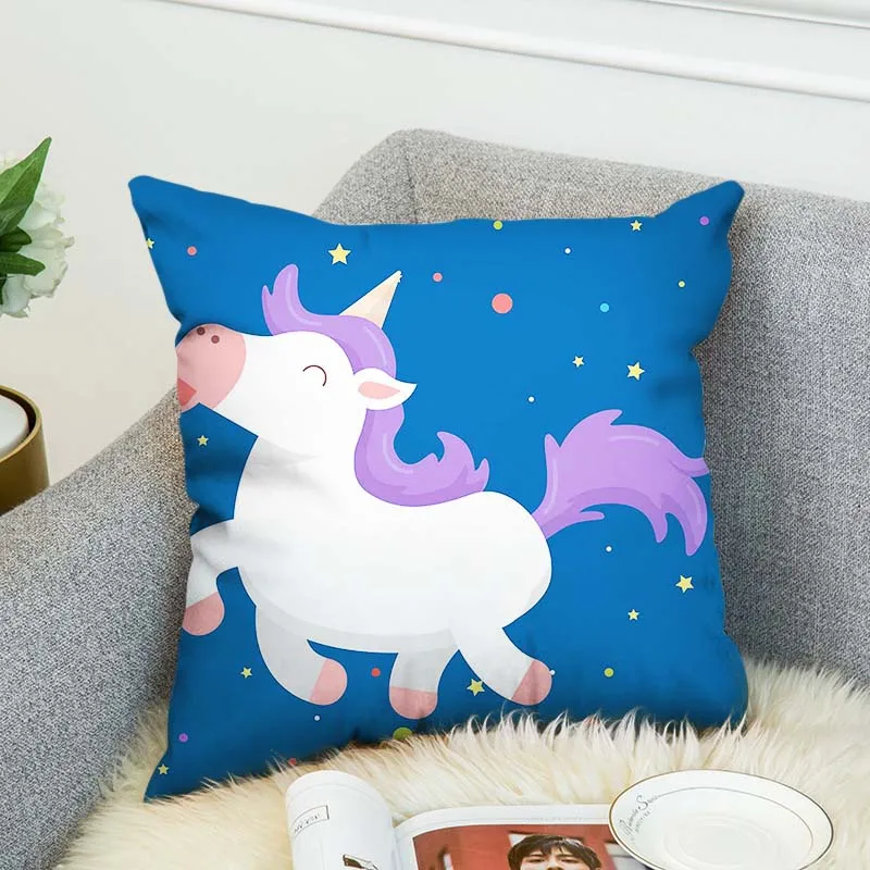 Двухсторонняя наволочка с цифровым 3D рисунком в виде единорога декоративный