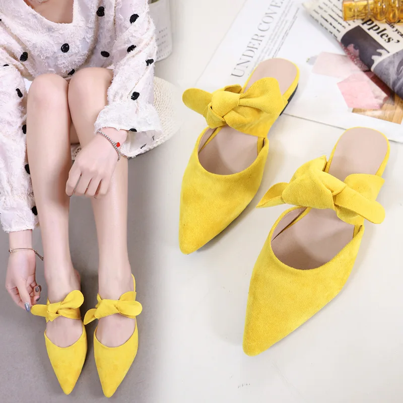 Женские замшевые туфли без задника остроконечные лёгкие кожаные с закрытым