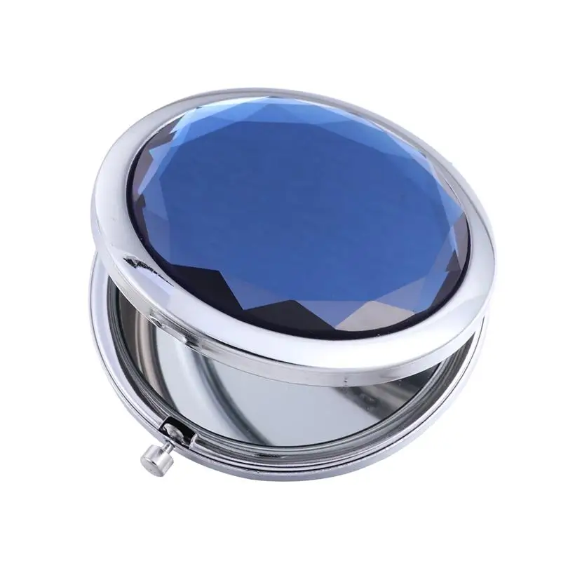 1Pc Portable Makeup Mirror Solid Color Metal Round Case Double-Side Pop-Up Pocket Mirror Beauty Accessories Blue Black - Цвет: Blue