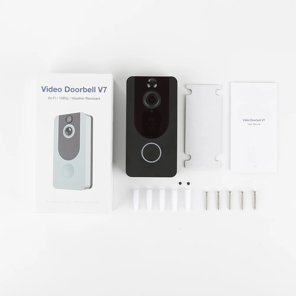 Черный V7 HD 1080P смарт WiFi видео дверной звонок камера визуальный домофон с колокольчиком ночного видения IP дверной звонок беспроводная камера безопасности Новинка - Цвет: Черный