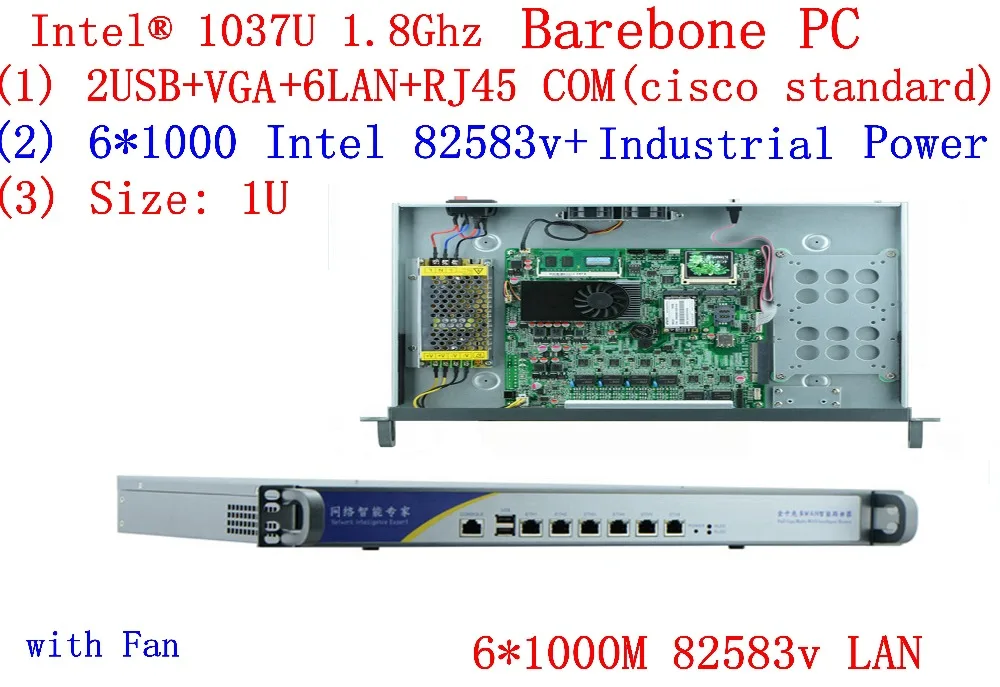 1U firewall server Intel C1037u dual-core platform 6 Gigabit LAN 82583v support Panabit Wayos ROS Mikrotik PFSense Barebone PC